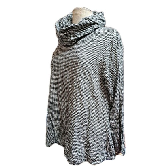 CUT LOOSE Stonewall Top Women Size M Check Crinkle Tencel Cowl Neck Pullover - Picture 3 of 7